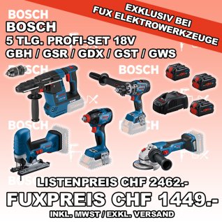 Bosch Professional 5 tlg. Profi-Set 18V GBH / GSR / GDX / GST / GWS